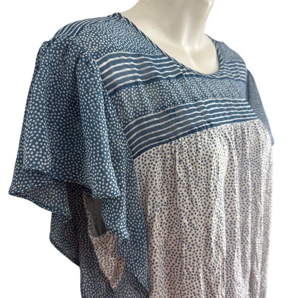 Daniel Rainn Flutter Batwing Short Sleeve Blue Print Top Stretch Knit Shirt XL - Picture 4 of 16